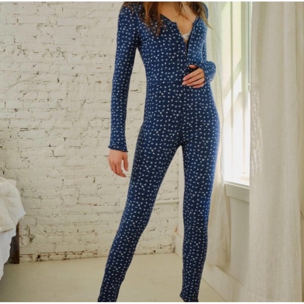 FREE PEOPLE HOME ALONE FLORAL LONG JOHN ONESIE JUMPSUIT